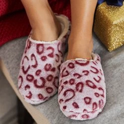 Avon Cosmetics Slippers Pink Leopard Slipper Mules