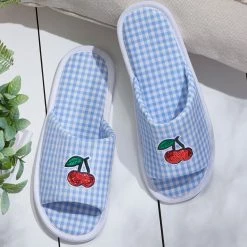 Avon Cosmetics Gingham Cherry Slippers
